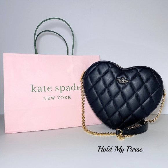 KATE SPADE Love Shack Quilted Leather Heart Crossbody Bag Black Purse NWT - Picture 11 of 11